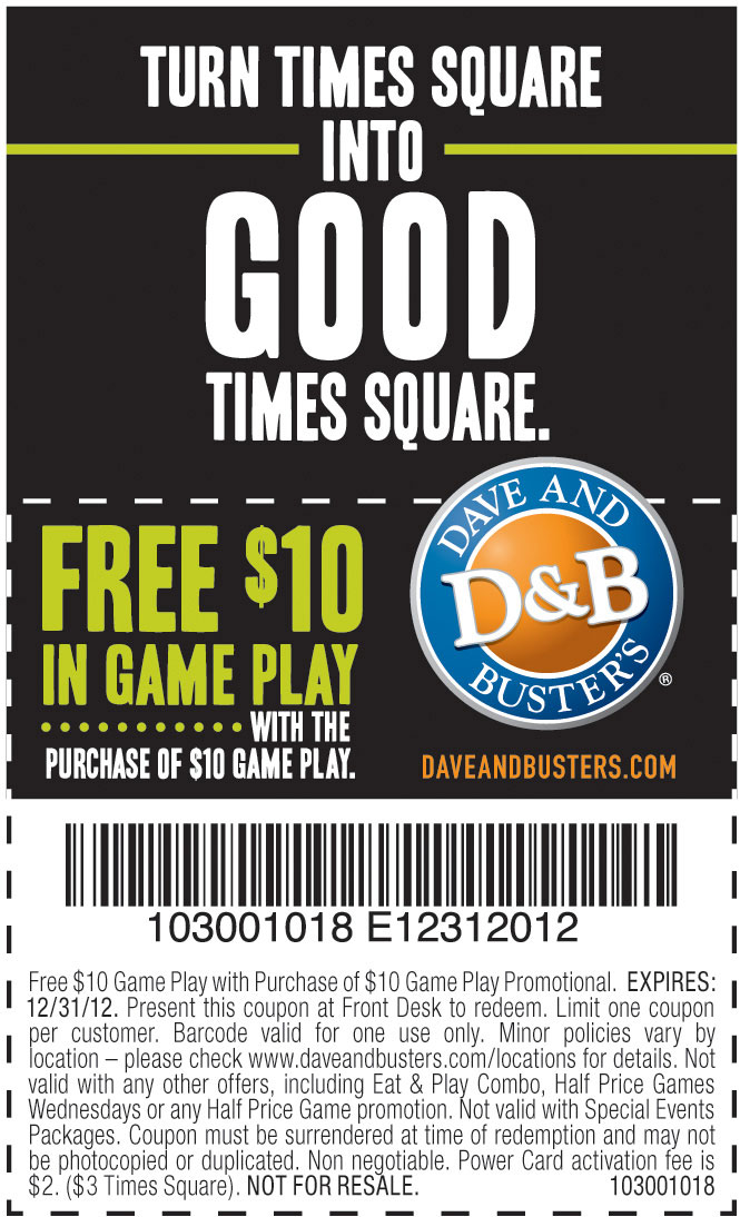 Printable Dave And Busters Coupons