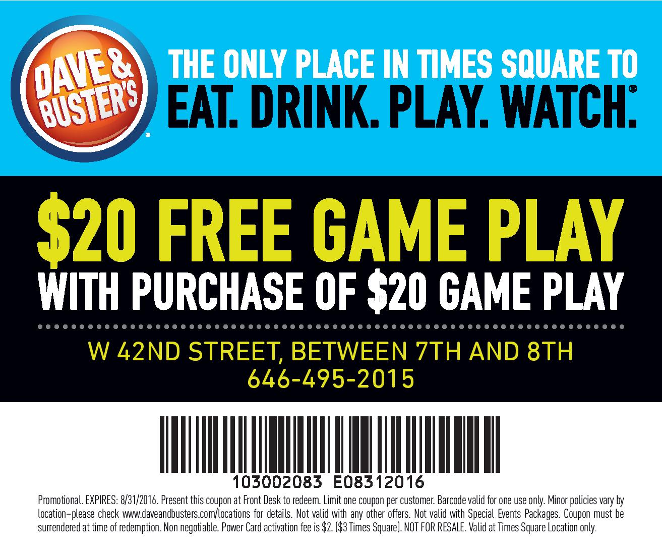 Printable Dave And Busters Coupons