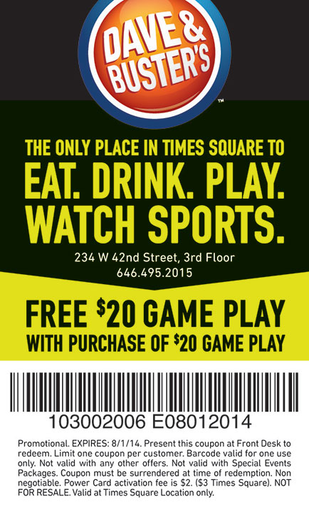 Dave Buster s Times Square Coupon (City Guide Magazine)