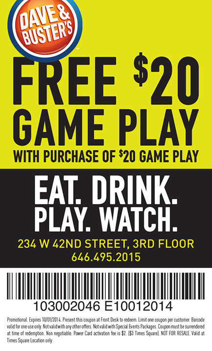 Dave Buster s Times Square Coupon (City Guide Magazine)