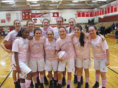The Tappan Zee girls' basketball team wore "Play for a Cure" t-shirts during the fundraising game. Tappan Zee girls' basketball team, play for a cure