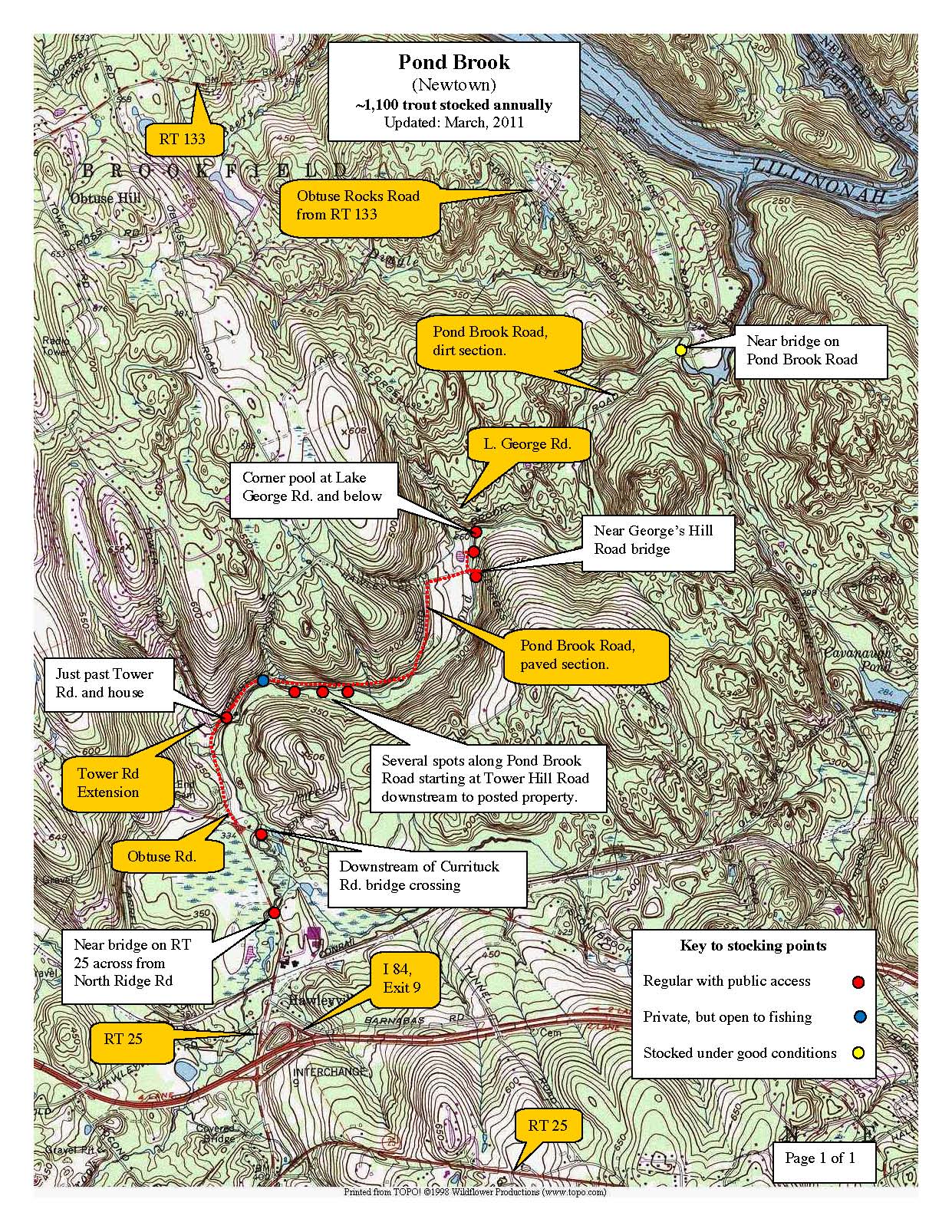 pond-brook-newtown, trout-stocking-map