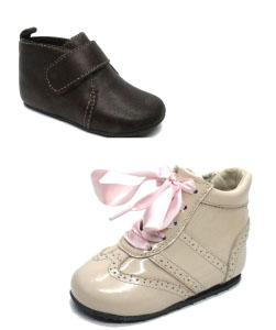 Cole Haan Mini Paul Strap for boys and the Mini Brogue Boot for girls Black and Beige baby shoes