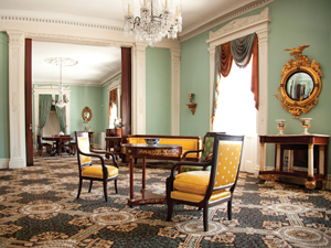 The Greek Revival Mansion boasts double parlors Greek revival parlor at Bartow-Pell Mansion Museum