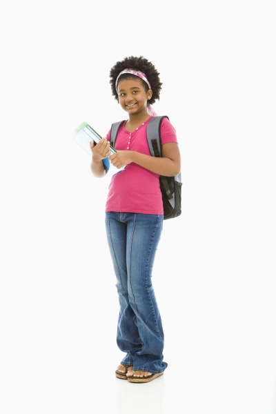 Back To School Girl With Books And Backpack