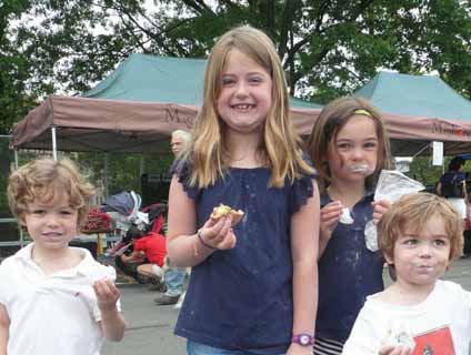 three girls at a farmers market three girls at a farmers market